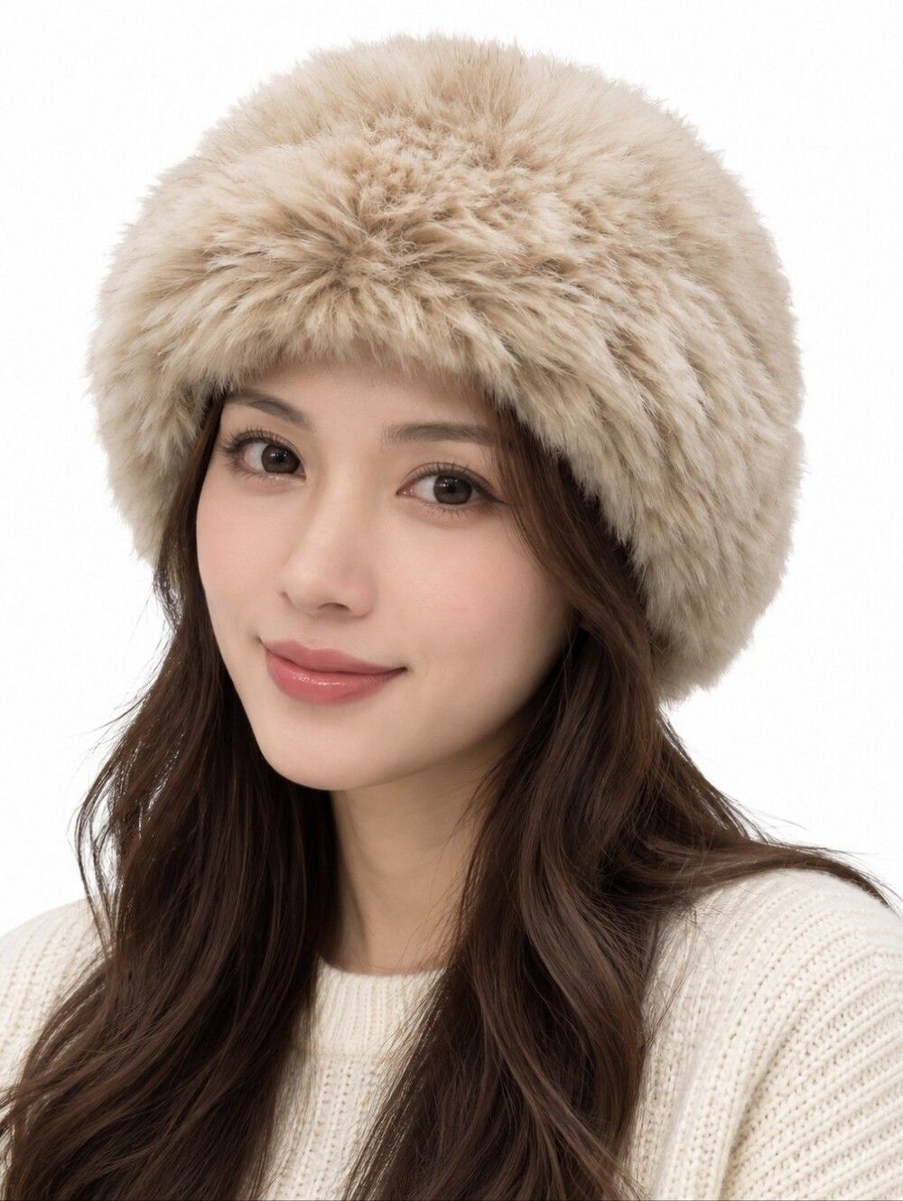 EUC faux fur women's beautiful very warm winter hat, tan